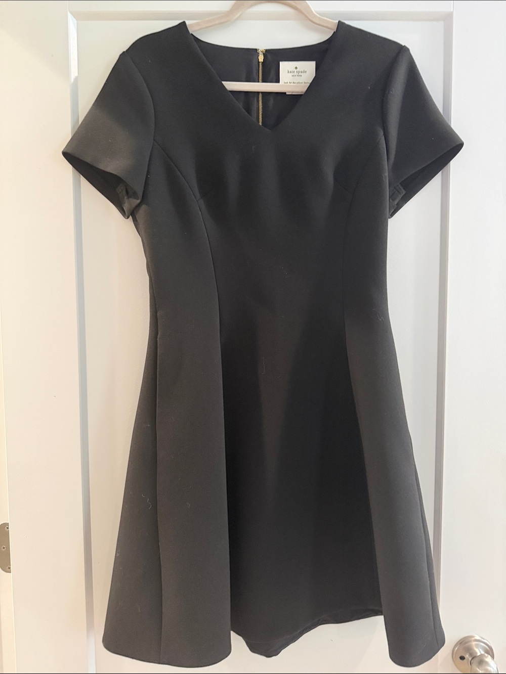 kate spade Black V-Neck Short Sleeve Fit-and-Flare Mini Dress